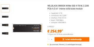 WD Black SN850X 4TB NVMe SSD 4 TB voor €254,99 bij NBB