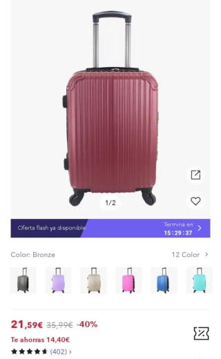 Maleta Avión Equipaje de mano Trolley ABS por 10,79€.