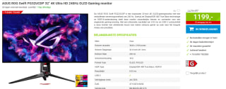 ASUS ROG Swift PG32UCDP 32" 4K Ultra HD 240Hz OLED Gaming monitor voor €1.199 bij Megekko