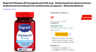 Dagravit Vitamine D3 20 mcg 60 kauwtabletten voor €3,50 bij Bol