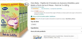 Pack x3 Papilla 8 Cereales Hero 820 gr por 10.79€