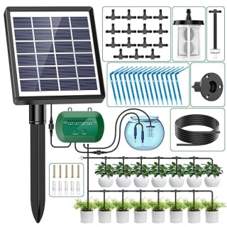 AnseTo Sistema de Riego Solar para Jardín por Goteo con 15 Micro Cabezales por 24,99€