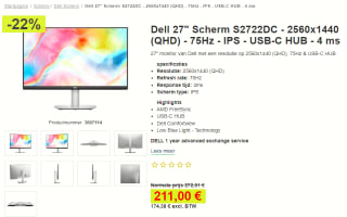 Dell S2722DC Grijs voor €211 bij Proshop