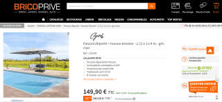 Parasol déporté + housse Antoine - 2.72 x 3 x 4 m - gris clair à 149,90€