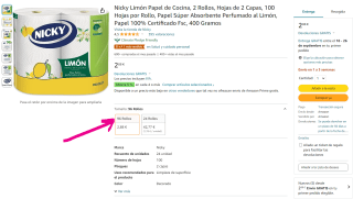 96 Rollos papel de cocina 2 capas por 2,88€