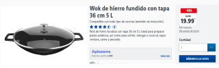 Wok de hierro fundido con tapa 36 cm 5 L por 19.99€