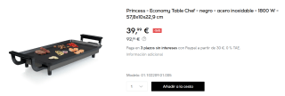 Princess - Economy Table Chef - acero inoxidable - 1800 W por 39.9€