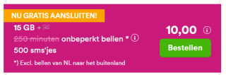 15GB + onbeperkt bellen voor €10 bij Simpel