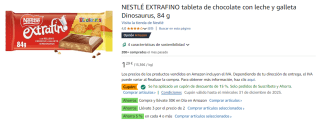 6 Tabletas de NESTLE EXTRAFINO Dinosaurus chocolate con leche con relleno cremoso y trocitos de galleta tableta 84 g por 4.58€