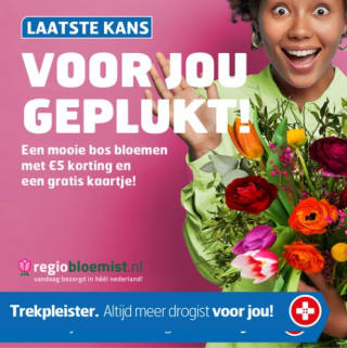 €5 korting op bos bloemen + gratis kaartje bij besteding vanaf €10 bij Trekpleister
