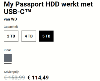 Western Digital My Passport externe harde schijf 5 TB voor €114,49