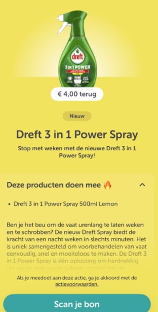 Dreft 3 in 1 Power Spray 500 ml Lemon voor €3,99 na cashback via Tikkie