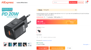 Carregador Rápido da Kuulaa de 20w - R$ 5