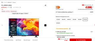 TCL 43P655 led-tv van 43 inch voor €288 bij de Mediamarkt
