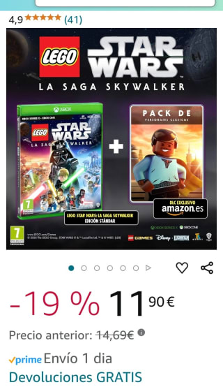 Lego Star Wars La Saga Skywalker Xbox por 11,90€.