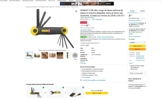 STANLEY 2-69-264 Juego de llaves métricas (8 piezas en estuche plegable) por solo 8,70€
