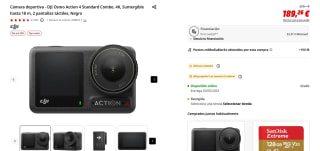 Cámara deportiva DJI Osmo Action 4 Standard Combo, 4K, Sumergible hasta 18 m, 2 pantallas táctiles por 189,26€