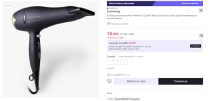 Secador de Pelo Profesional | 2200W | Efecto Goma Tacto Suave por 12.37€ (Cuenta Nueva 7.42€)