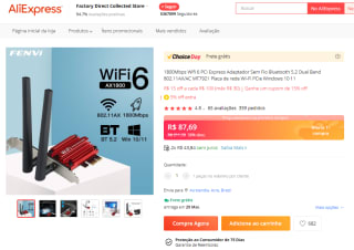 Adaptador WIFI 6 PCI para PC Express - R$ 87,69