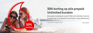 50% korting op alle prepaid Unlimited bundels bij Vodafone