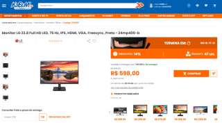 Monitor da LG de 23.8 polegadas Full HD - R$ 598