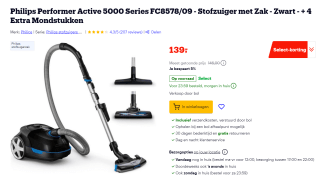 Philips FC8578/09 Performer Active Stofzuiger met Zak voor €139 bij Bol