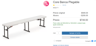 Core Banca Plegable a $749 en Costco