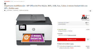 Impresora multifunción HP OfficeJet Pro 9022e por 232€