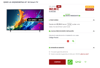 TV LG QNED LG 43QNED80T6A 43" 4K Smart TV por 345€