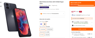 Móvil Motorola Moto G04 4/64GB por 62€