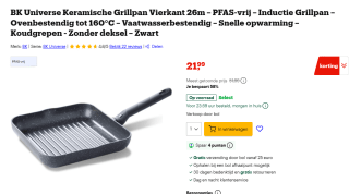 BK Universe grillpan 26x26 cm - inductie - anti-aanbak - PFAS-vrij voor €21,99 bij Bol