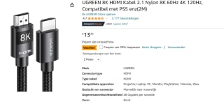 UGREEN 8K HDMI 2.1 Kabel 2 meter voor €9,44 bij Amazon NL