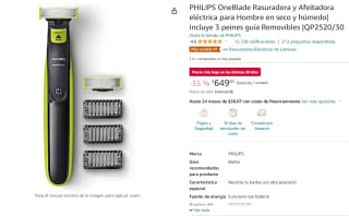 PHILIPS OneBlade Rasuradora Afeitadora Eléctrica por $649 en Amazon