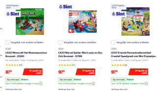 2+1 gratis op LEGO schoencadeautjes bij Bol