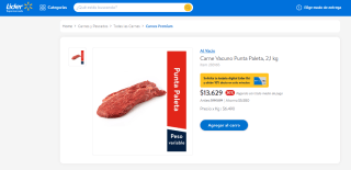 Carne vacuno Al Vacío Punta Paleta de 2,1 kg por $13.629