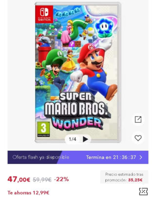 Super Mario Bros. Wonder Nintendo Switch por 32,90€.
