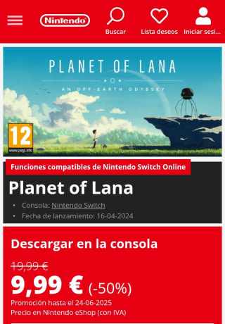 Planet of Lana Nintendo Switch por 9,99€.