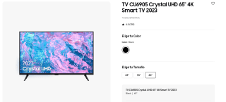 Samsung TV 65" CU6905 Crystal UHD 4K Smart TV 2023 por 368,10€