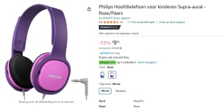 Philips SHK2000 - Kids Koptelefoon - On-Ear Volumebegrenzing - Roze/Paars voor €9 bij Amazon