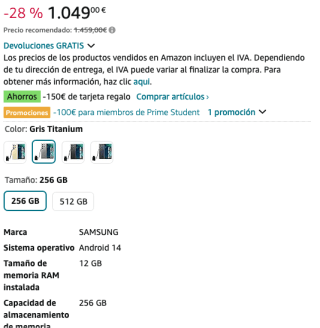 Samsung Galaxy S24 Ultra 256GB por solo 949€