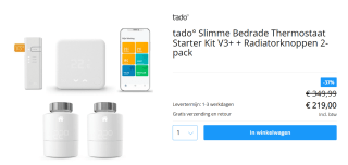 tado° Slimme Bedrade Thermostaat Starter Kit V3+ + Radiatorknoppen 2-pack voor €219,00 bij Tink