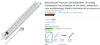 Brennenstuhl Premium-Line Stekkerdoos 10 stopcontacten voor €14,39 bij Amazon