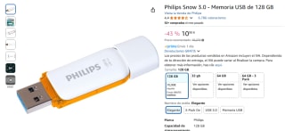 Philips Snow 3.0 - Memoria USB de 128 GB por 10,90€