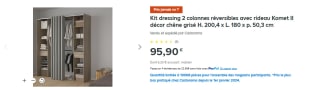 Kit dressing 2 colonnes réversibles avec rideau Komet II décor chêne grisé H. à 95,90€