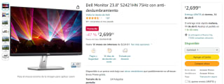 Dell Monitor 23.8" S2421HN 75Hz por $2,699 en Amazon