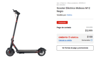 Scooter Eléctrico Moboss M12 por $5,999 en Elektra