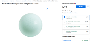 Pelota Pilates 65 cm peso max. 130 kg Toplife + Bomba por 3,99€
