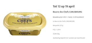 100% terugbetaald op de Euromatch kaart Carlsbourg Chefs boter Match & Smatch