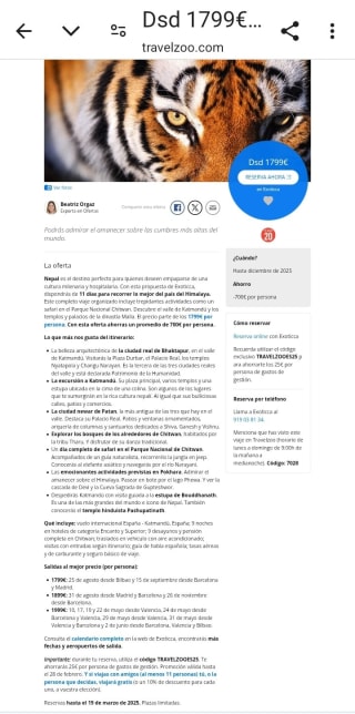 Nepal 11 días por 1799€.