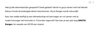 1 jaar lang GRATIS Wwf Ranger